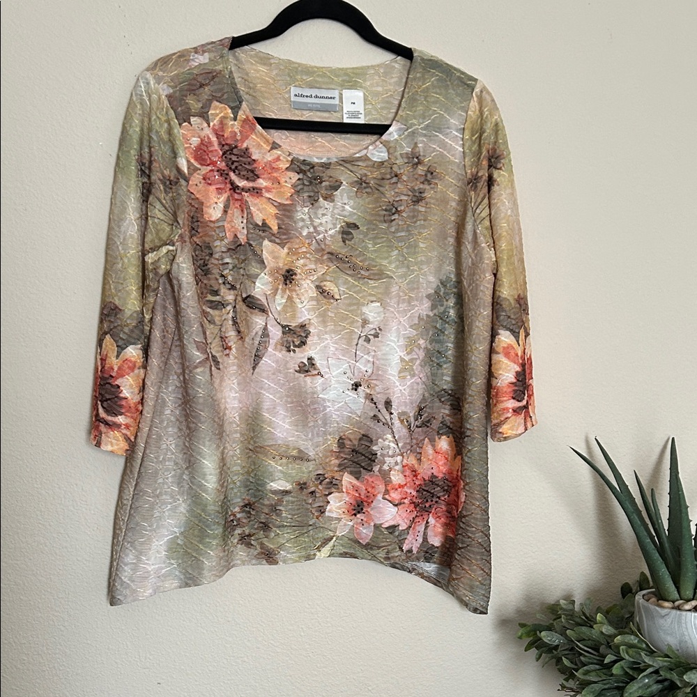 Alfred Dunner Floral Blouse - Green and Orange